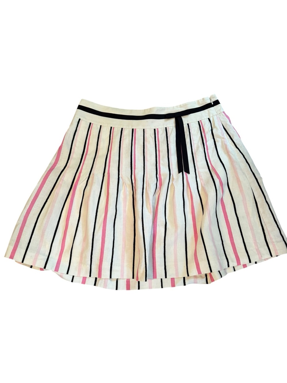 LOFT Striped Linen Pleated Skirt Size 14 Quiet Luxury Teacher Style Capsule